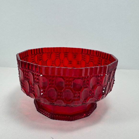 Vintage Regaline Red Plastic Bowl Ruby Pattern Octagon Retro Mid Century - Picture 1 of 5